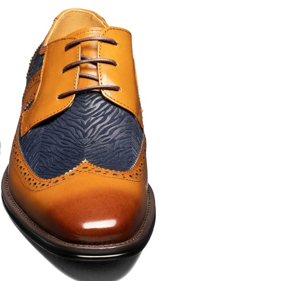 NWT Stacy Adams Hollis Wingtip Derby navy zebra and cognac - size 12 - sold out! - Picture 2 of 8